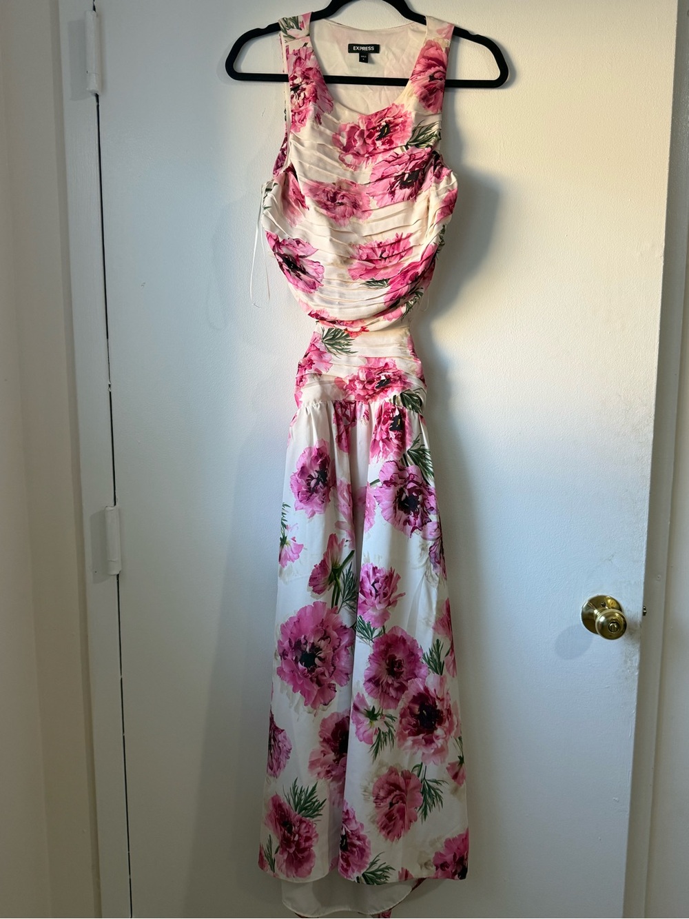 Express White Maxi Dress with Pink Floral Print